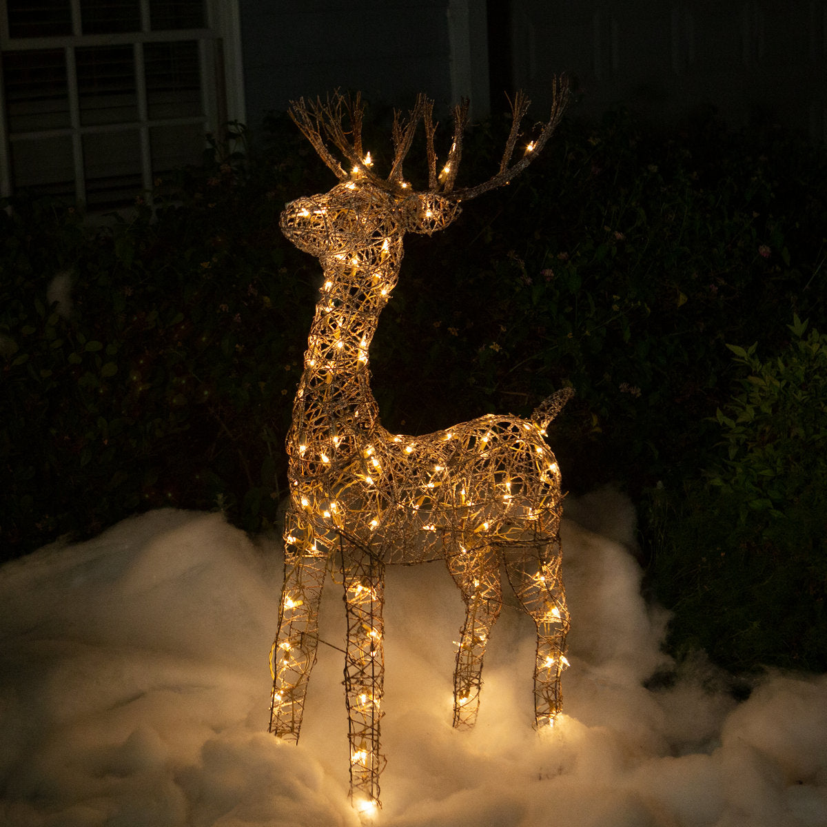 35"H Outdoor Rattan Holiday Reindeer Lawn Decoration with White Lights
