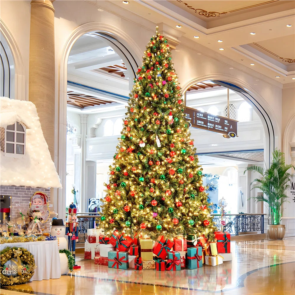 12' Pre-Lit Green Spruce Artificial Christmas Tree with Foldable Stand