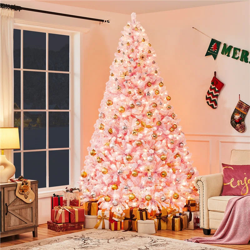 7.5 Pre-lit Flocked Artificial Christmas Tree with Foldable Stand
