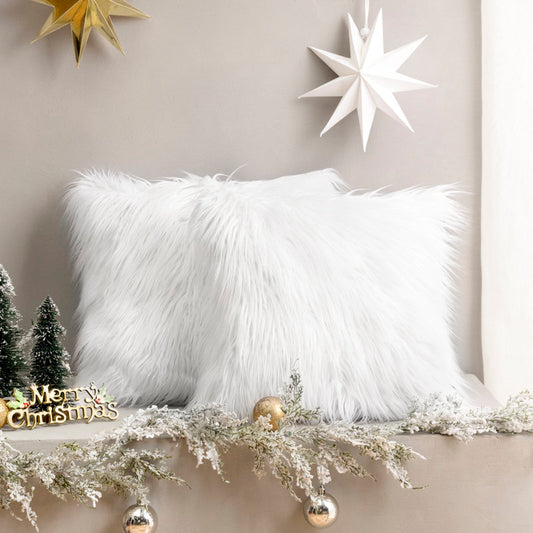Chrismas Long Faux Fur Collection Faux Fur Reversible Throw Pillow (Set of 2)