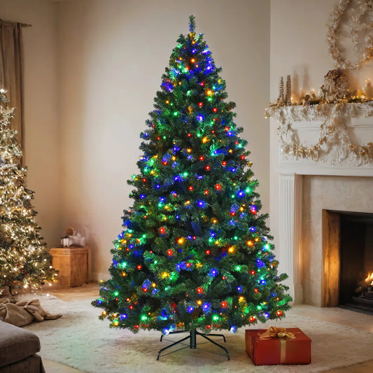 7.5 ft Lighted Artificial Christmas Tree with Lights, Eight Light Sequences