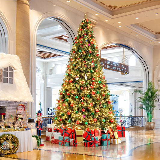 12' Pre-Lit Green Spruce Artificial Christmas Tree with Foldable Stand