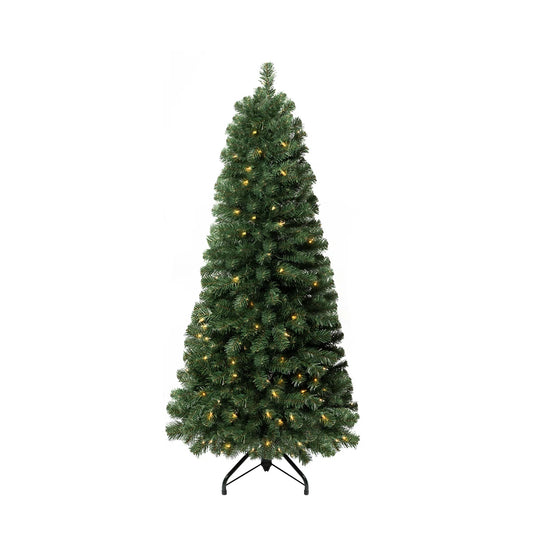7.5 Prelit Slim Artificial Christmas Tree with Sturdy Metal Stand, Realistic Pencil Tree
