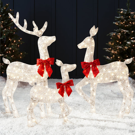 The Holiday Aisle® 4Ft 3-Piece Lighted 2D Christmas Deer Set Outdoor Yard Decoration W/ 175 LED Lights, Stakes - White