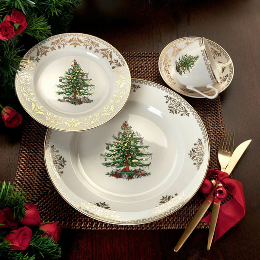 4-Piece Christmas Tree & Gold Detail Set – Service for 1 Person