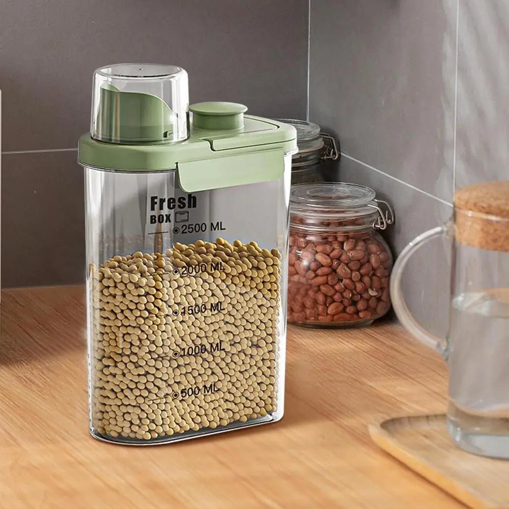 Airtight container with dispensing and measuring spout, 2.5 liters.